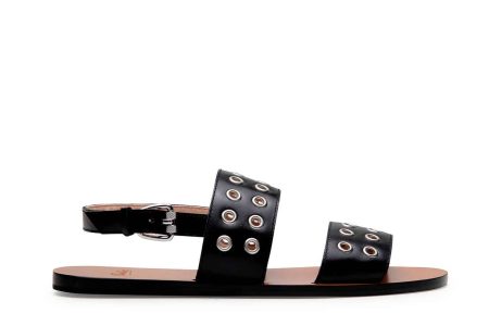 HONFLEUR/CUIR-LISSE NOIR ET OEILLETS METAL